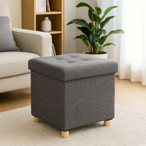 belviona Aufbewahrungshocker, faltbarer Sitzwürfel mit 40 Liter Stauraum, Leinenbezug, bis 300 kg belastbar, 38x38x38 cm, grau (1/5)