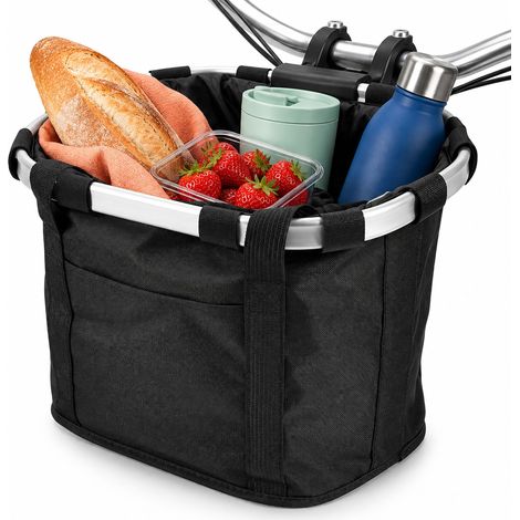 Relaxdays Panier vélo avant amovible, clic, alu et Oxford, 12 l, H x L x P : 24,5 x 33 x 27 cm, noir (1/5)