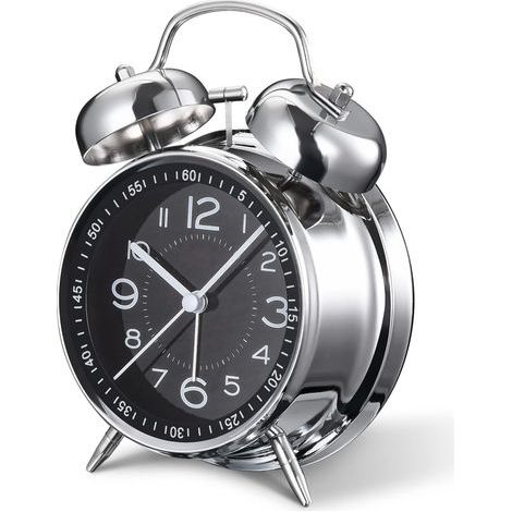 Powerful alarm clock for heavy sleepers, 10cm silent quartz retro alarm clock, no ticking, with backlight, dual alarm, analog, for bedroom and bedside (black) (1/3)