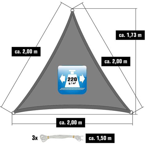 Protection solaire triangulaire en PEHD gris pour balcon et jardin, 2 x 2 x 2 m (1/3)
