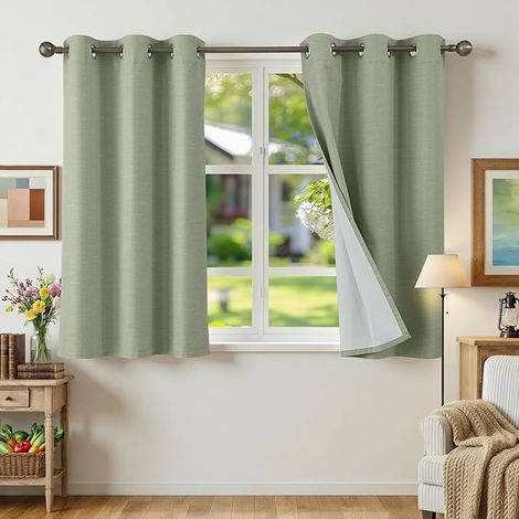 Linen Thermal Blackout Curtain, Heat Insulation, Curtains with Eyelets Window Sage Green, Noise, Bedroom Decoration Living Room Blackout Curtains