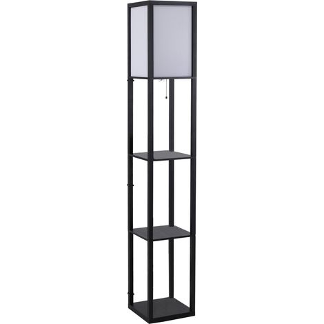 Lampadaire avec étagères en bois noir 26x26x160 cm, douille E27 jusqu'à 40W, sans ampoule (1/5)