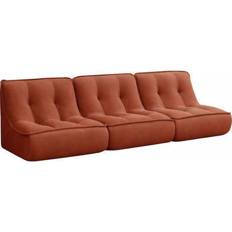 Lot de 3 fauteuils modulable en velours côtelé 240 x 90 cm terracotta - Lizy (1/5)