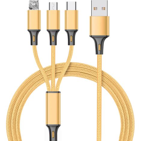 Câble multi-USB, [1,2 m] Câble de charge universel 3 en 1 en nylon avec ports micro USB et type C pour téléphones Android (Galaxy, Huawei, Mate20, Honor View 10, Nexus, HTC, Motorola, Nokia, LG, Sony, (1/5)