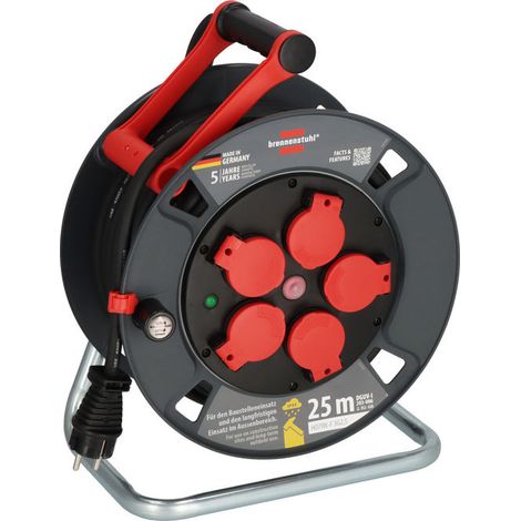 Brennenstuhl Avvolgicavo professionale 300 KU 2200 (cavo da 25 m in nero, realizzato in plastica speciale, per uso in cantiere e uso esterno permanente, Made in Germany)