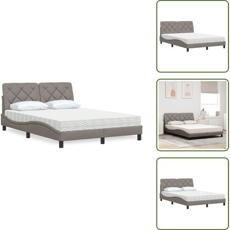 Lit avec matelas taupe 140x200 cm tissu - Lit - Lits - Meuble De Chambre À Coucher - Sommier (1/5)