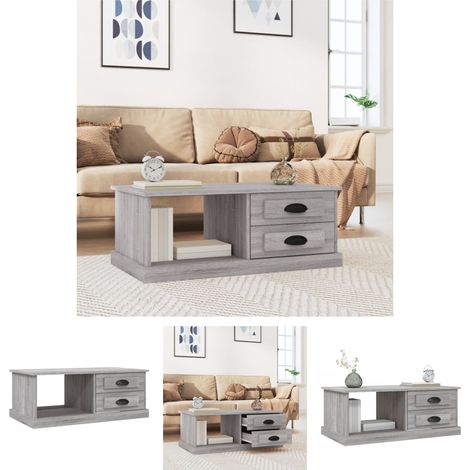 Stauraum - vidaXL Couchtisch Grau Sonoma 90x50x35 cm Holzwerkstoff - Schubladen (1/5)
