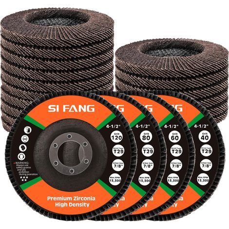 Lot de 20 disques à lamelles 115 mm Grain 40 60 80 120 pour métal, bois, acier, coupe rapide et précise, disques abrasifs en corindon de zirconium pour meuleuse d'angle 115 125 mm (1/5)