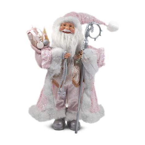 Decorazione Casa Natalizia Babbo Natale con Carillon Rosa 50 cm