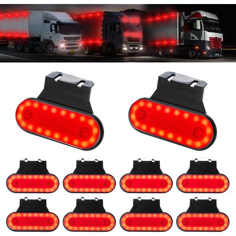 10 x LED Marker Lights with Rubber Brackets 12-24V Side Marker Lights 20 LED Side Warning Light for Trailer, Car, Vehicle, Truck, Van (Red) (1/5)