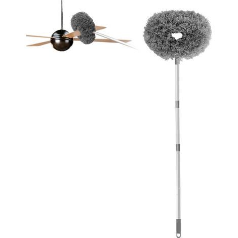 Plumeau de nettoyage pour ventilateur de plafond, 1,44 m,réutilisable, en microfibre, amovible, avec rallonge réglable (Gris) (1/5)