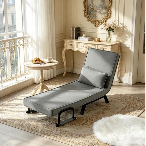 Fauteuil convertible 3 en 1 gris, lit d’appoint OKMYHOME (1/5)