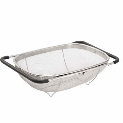 Passoire Acier Inoxydable, Panier Évier Cuisine, Poignée Caoutchouc, Maille Fine Extensible, Pour Pâtes, Légumes. (1/3)