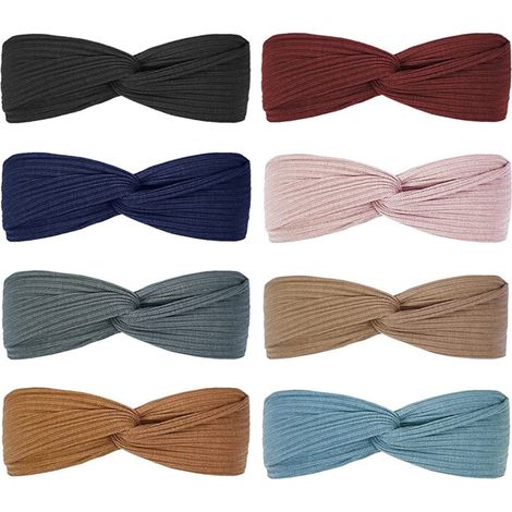 Juego de 8 diademas cruzadas para mujer, ideales para la limpieza facial y capilar. Diademas deportivas muy elásticas y absorbentes. (1/5)