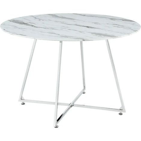 Table à manger ronde HELOISE Chrome - Plateau Marbré Blanc D120 cm (1/5)