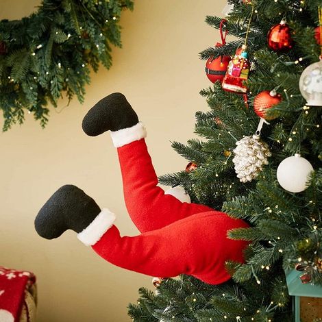 Jambes de Père Noël en peluche, pieds rembourrés avec chaussures, décorations de sapin de Noël, jambes de Père Noël en peluche (1/4)