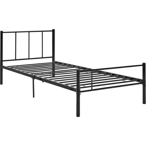 Letto singolo in metallo con rete a doghe metalliche in acciaio nero 90 x 200 cm 030002694