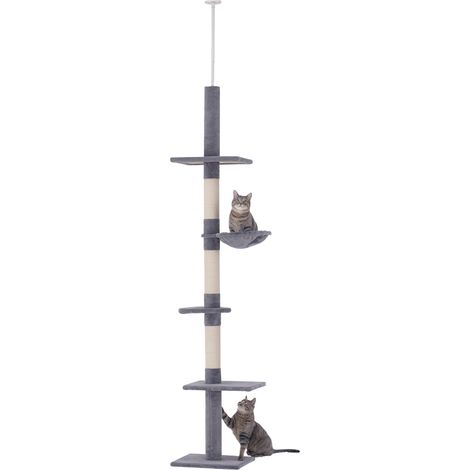 Arbre à chat tour griffoir 40 x 34 x 230-260 cm 5 niveaux hauteur ajustable scandinave en panneau de particules gris (1/5)