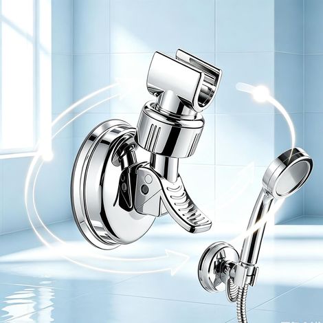 Support de douchette orientable à 360° avec ventouse amovible, fixation murale pour douchette pivotante, installation sans perçage, 1 pièce (1/5)