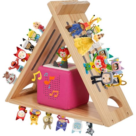 Relaxdays Toniebox Shelf, magnetic, for Toniebox & Tonies, triangular, HWD: 34.5 x 42 x 15 cm, natural (1/5)