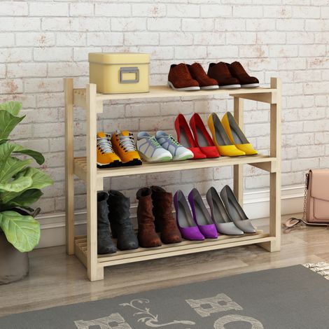 Schuhregal Them mit 3 Ablagen Kiefernholz [en.casa]