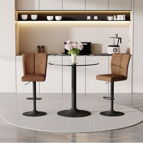 Set tavolo bar con 2 sgabelli girevoli vetro OKMYHOME (1/5)