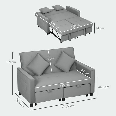 Canapé convertible 2 places gris, mécanisme couchage intégré, dossier inclinable, coussins moelleux, revêtement velours, canapé d'angle avec espace de stockage, roues, parfait pour salon ou chambre d' (1/5)