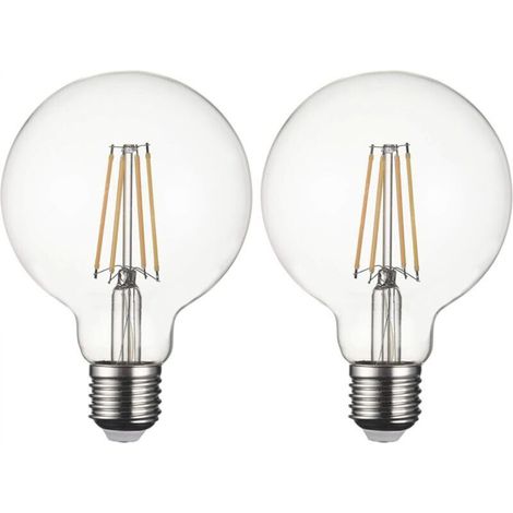 E27 G95 LED-Filamentlampe, flimmerfrei, Edison-Schraubsockel, 40 W, 850 lm, warmgelb 2200 K, nicht dimmbar – 2er-Pack [Energieklasse A+] [Energieklasse F]
