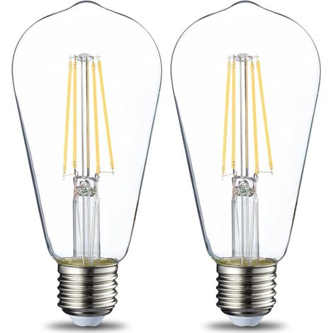 Lot de 2 ampoules LED vintage Culot Edison E27 ST64 6W Filament transparent Intensité non variable [Classe énergétique E]
