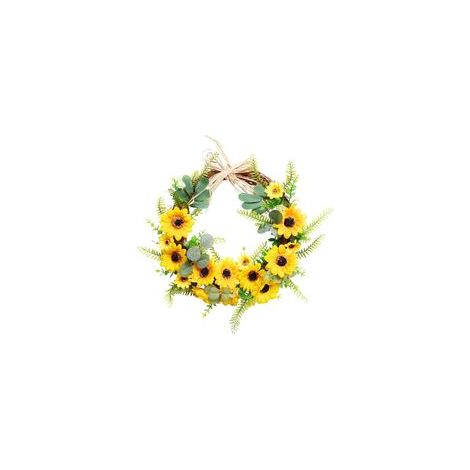 Couronne de tournesol artificiel à suspendre, guirlande naturelle pour porte et mur, automne, Halloween, Thanksgiving – (1/5)