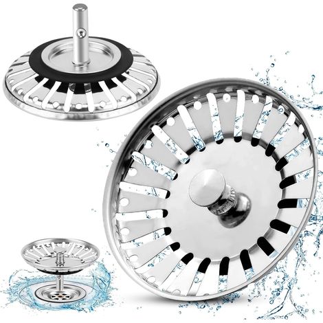 2 pezzi Tappo per lavello/Scolino per lavello Tappo per lavello Cucina/Bagno Diametro 84 mm con estremità a sfera, Acciaio inossidabile