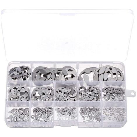 Circlips 400 Pièces Clips Circlips Type E Circlips Exterieur E Circlip Circlips Assortiment Circlip en Acier Inoxydable pour la Rainure de L'arbre de la Machine avec Boîte de Rangement (1/5)