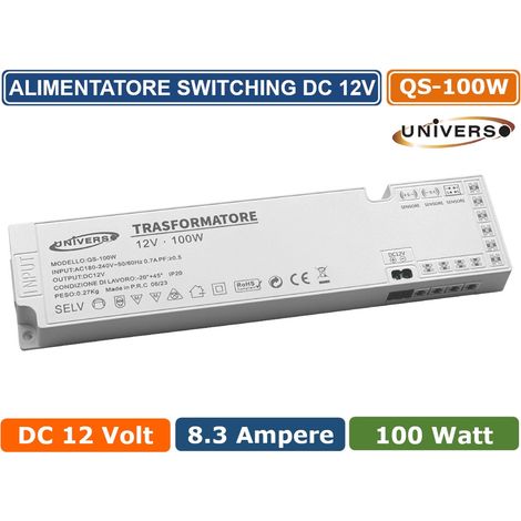 ALIMENTATORE SWITCHING DC 12V 100W 8.33A 11 USCITE 3 INGRESSO SENSORE PER STRIP LED