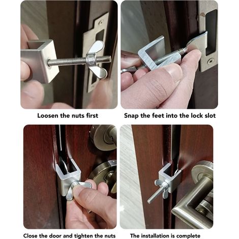 Cerradura de puerta portátil, cerradura de seguridad de aluminio ajustable - Cerradura anti-intrusión para hotel, oficina, hogar (1/5)