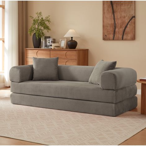 Sofá convertible de terciopelo topo 195 x 89 x 59 cm, sin montaje, en espuma DESVIAE (1/5)