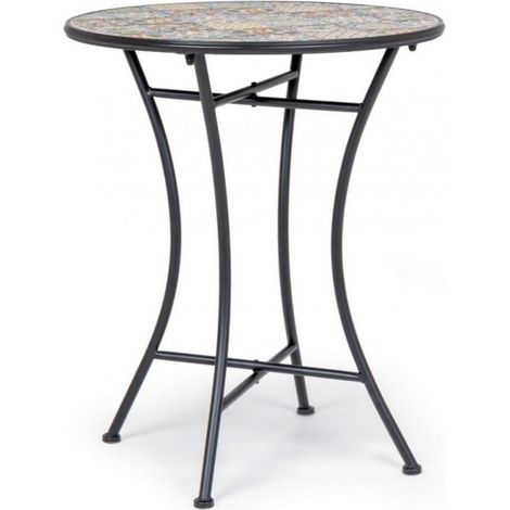 Tavolino tondo e sedie pieghevoli in acciaio trattato per giardino e bar -Giallo / Tavolino Ø 60 cm (1/5)