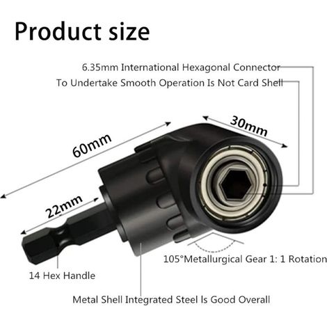 BEBUSINGOTO Porte-embout magnétique multifonction, porte-adaptateur 105°, perceuse à angle droit, tournevis d'angle, pour percer dans des espaces étroits (1/4)