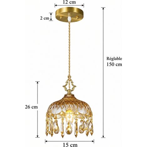 Nouveau modèle A 15 cm - petite suspension en cristal et laiton, couleur ambre, avec LED 9W 3 couleurs, 36 × 36 × 36 cm, 2 kg – Livraison gratuite