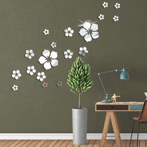 18 pegatinas de pared florales, decoración moderna para salón, decoración para habitación de adolescente, pegatinas de pared con efecto espejo (1/4)