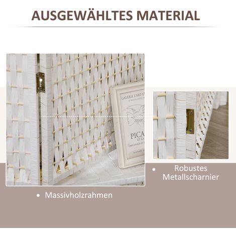 Paravent 4 panneaux 181 x 180 cm pliable séparateur de pièce avec 2 étagères en pin, bambou pour chambre à coucher, blanc (1/5)