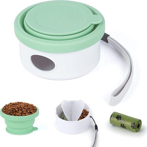 Gamelle Pliable 3 en 1 pour Chien, gamelles de Voyage en Silicone avec Sacs à déjections Canines, multifonctions pour promenades, randonnées et Voyages, Cyan (1/5)