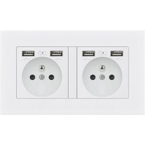 Prise Électrique Murale Double USB – 1 Pièce Prise Encastrable Norme Française 16A 110-250V
