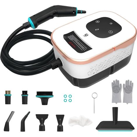 Nettoyeur vapeur portable, 2500 W, 4,0 bar, nettoyeur vapeur manuel avec grand réservoir d'eau de 1250 ml, nettoyeur vapeur multifonction avec 3 têtes de brosse, nettoyeur vapeur pour meubles de (1/5)