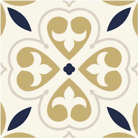 6 stickers carreaux de ciment Beige Or et Bleu 15 x 15 cm (1/2)