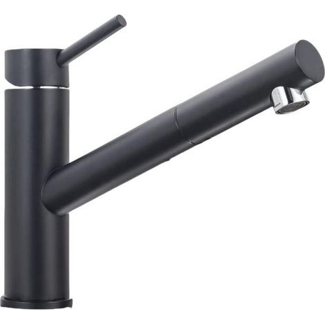 Grifo de cocina negro con rociador extraíble, mezclador de fregadero extraíble giratorio de 360°, grifo de agua fría y caliente regulable en acero inoxidable. (1/4)