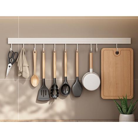 Accessoire de rangement pour la cuisine, barre de rangement murale, porte-ustensiles avec 10 crochets, fixation sans perçage, 50 cm (1/4)