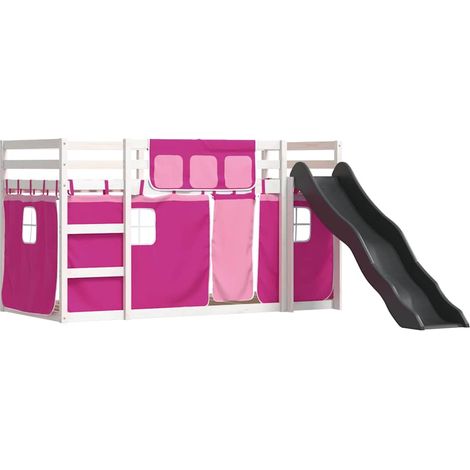 Maison Exclusive - Etagenbett mit Rutsche und Gardinen Rosa 90x20