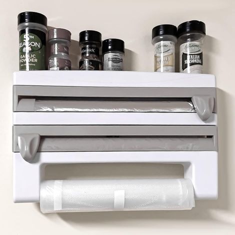 Wandrollenhalter Küche 3 Rollen, Küchenrollenhalter Wand Küchenabroller, Frischhaltefolie Schneider, Frischhaltefolienspender, Alufolie Spender, Folien Papierrollenhalter (1/5)