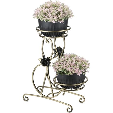 Blumenständer für zwei Töpfe, goldfarbenes Metall (1/5)
