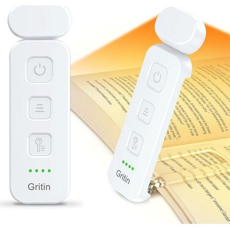 Lampe de Lecture Rechargeable, 3 Couleurs Protection des Yeux & 5 Niveaux de Luminosité Réglables, Portable Longue Durée Mini Liseuse Lampe Clip pour Lire au Lit,Blanc (1/5)